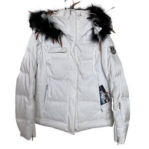 VIST Limited Edition Ski Jacket Size Large L White Down Feather Trim Hood $2150